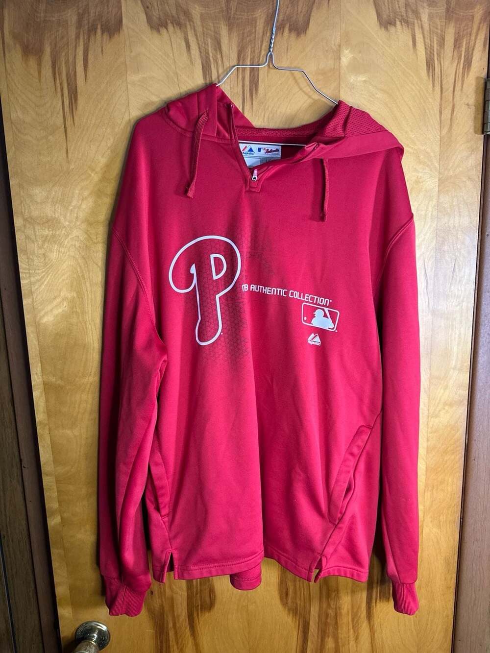 Majestic Philadelphia Phillies MLB Authentic Quarter-Zip Hoodie Size Large